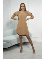 Šaty s vázanými rukávy v kamelové barvě Šaty s vázanými rukávy v kamelové barvě