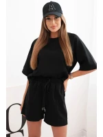 Dámsky maslový set s blúzkou s krátkym rukávom a šortkami s gumičkou čierny