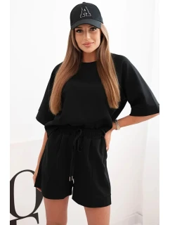 Dámsky maslový set s blúzkou s krátkym rukávom a šortkami s gumičkou čierny