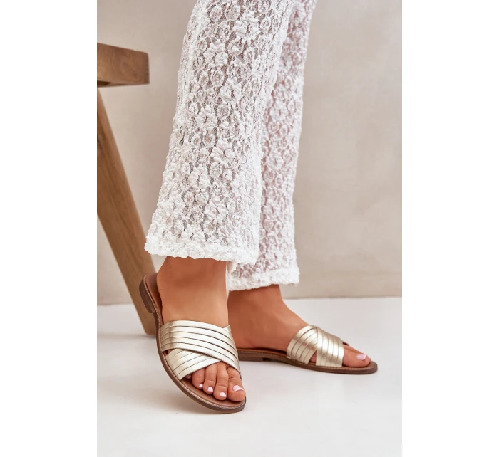 Kožené dámské pantofle Lewski Shoes model 21682360 zlaté - Boto