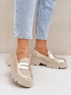 Kožené Dámské Mokasíny Na Platformě A Plochém Podpatku  Zlaté model 21683949 - Zazoo