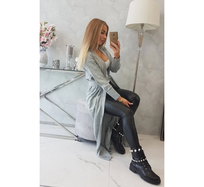 Sveter dlhý sveter viazaný v páse šedý