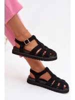 Dámské sandály Římské s zlatým sponou na platformě Černé Terelina Dámské sandály Římské s zlatým sponou na platformě Černé Terelina