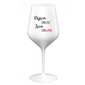 Nie som ONLINE, som ONWINE - biely nerozbitný pohár na víno 470 ml