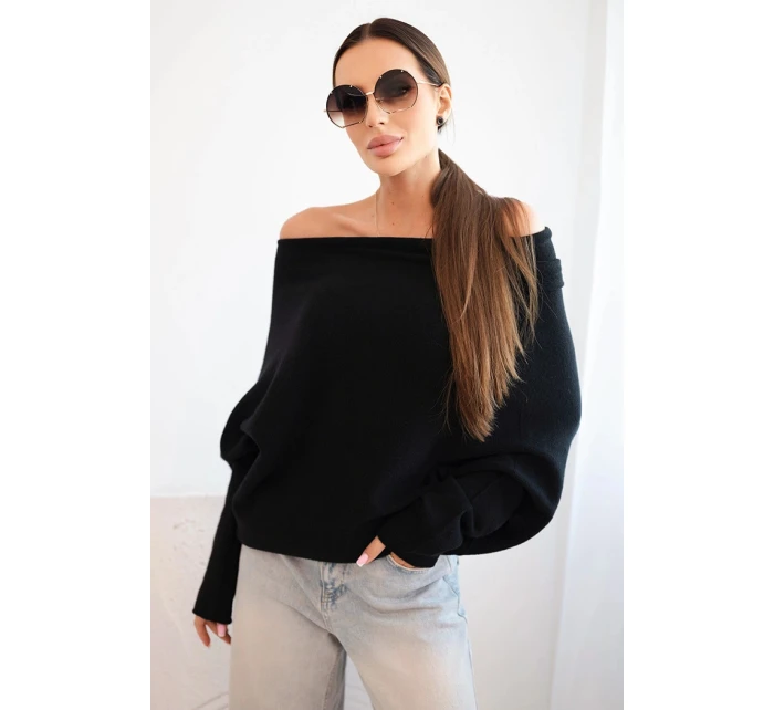 Asymetrický netopierí sveter z viskózy čierny - FPrice