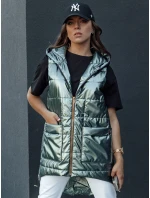 Dámská prošívaná dlouhá vesta s kapucí zelená Dstreet model 21979332 - FashionStreet