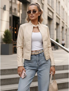 Dámska kožená bunda béžová FashionStreet TY5652