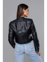 Krátka čierna bunda ramoneska so stojačikom (11Z8038)