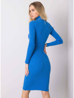 Modré rebrované šaty s rolákom Rue Paris (5133)