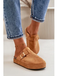 Damskie Klapki Chodaki Na Platformie Ze Złotą Klamrą Camel Terilaina