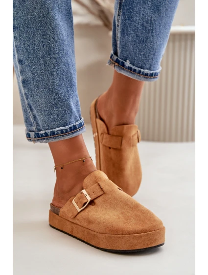 Damskie Klapki Chodaki Na Platformie Ze Złotą Klamrą Camel Terilaina Damskie Klapki Chodaki Na Platformie Ze Złotą Klamrą Camel Terilaina