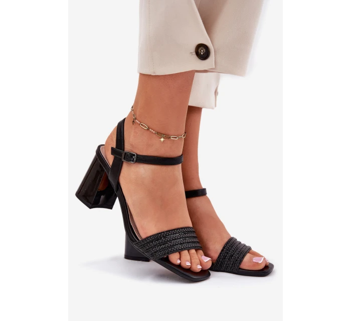 Sandały Damskie Na Słupku Z Cyrkoniami I Plecionką Vinceza 62228 Czarne
