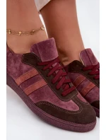 Zazoo N1068 Zamszowe Niskie Sneakersy Damskie Bordowe