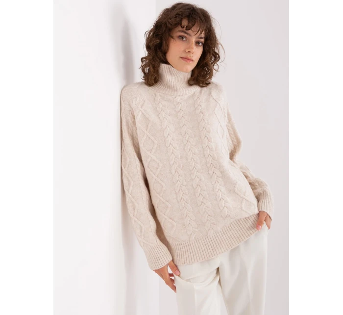 Sweter AT SW jasny beżowy model 19014635 - FPrice Sweter AT SW jasny beżowy model 19014635 - FPrice