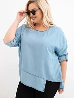 Dámska blúzka v nadmernej veľkosti z lyocellu s asymetrickým lemom Light Denim