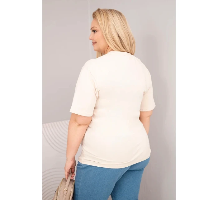Dámská bavlněná halenka Plus Size s krátkým rukávem basic béžová