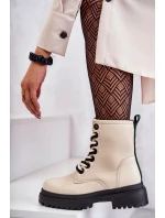 Damskie Skórzane Botki Workery Jasnobeżowe Denila