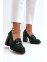 Skórzane Czółenka Na Masywnym Słupku Laura Messi 2706 Ciemnozielone
