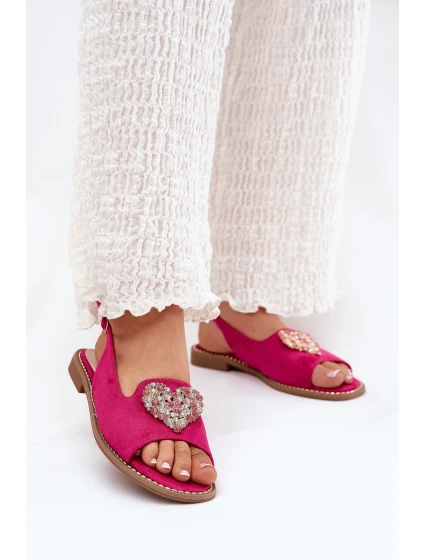 Dámské sandály s ozdobným srdcem model 21691525 Fuchsie - S.Barski Dámské sandály s ozdobným srdcem model 21691525 Fuchsie - S.Barski