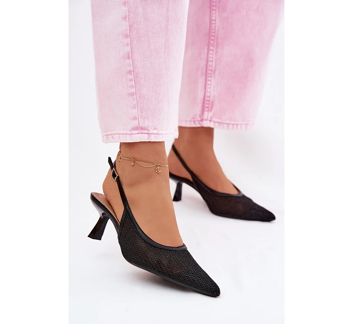 Síťové Sandály na Tenko Podpatku Černé Calora