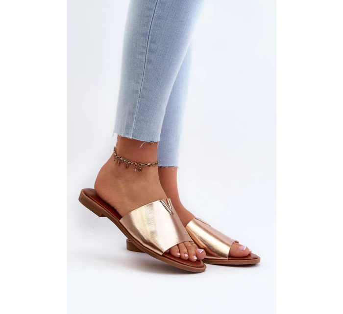 Dámske ploché papuče na podpätku z ekokože, zlaté Maliha
