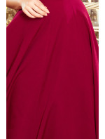 Dlouhé dámské šaty v bordó barvě s dekoltem model 7470385 - numoco