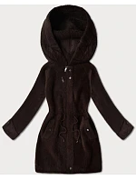 Vlněná bunda typu alpaka v čokoládové barvě s kapucí model 21482441 - MHM