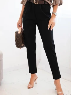 Dámske viskózové nohavice s opaskom a zúženými nohavicami čierne