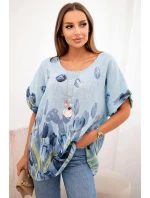 Dámská bavlněná košile s květinovým vzorem modrý