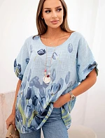 Dámske bavlnené tričko s kvetinovým vzorom modré