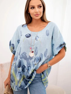 Dámská bavlněná košile s květinovým vzorem modrý