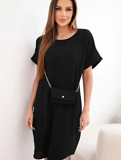 Dámske šaty s krátkym rukávom a retiazkou čierne
