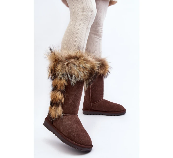 Damskie Botki Śniegowce Ocieplane Zamszowe Brązowe Balvin Damskie Botki Śniegowce Ocieplane Zamszowe Brązowe Balvin