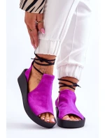 Zazoo 2743 Zamszowe Sandały Na Koturnie Fuksja