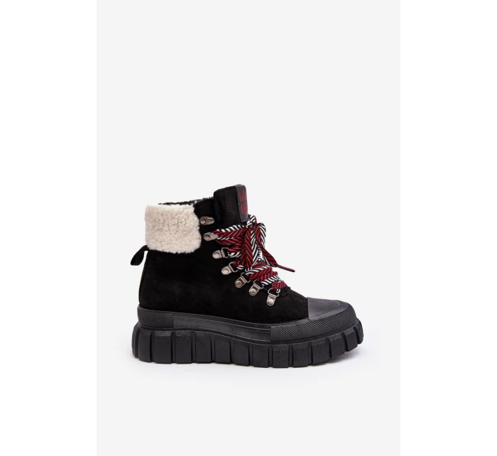 Ocieplane Botki Trapery Na Grubej Podeszwie Czarne Ralotta