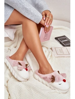 Futrzane Kapcie Damskie Z Motywem Renifera Różowe Wistira