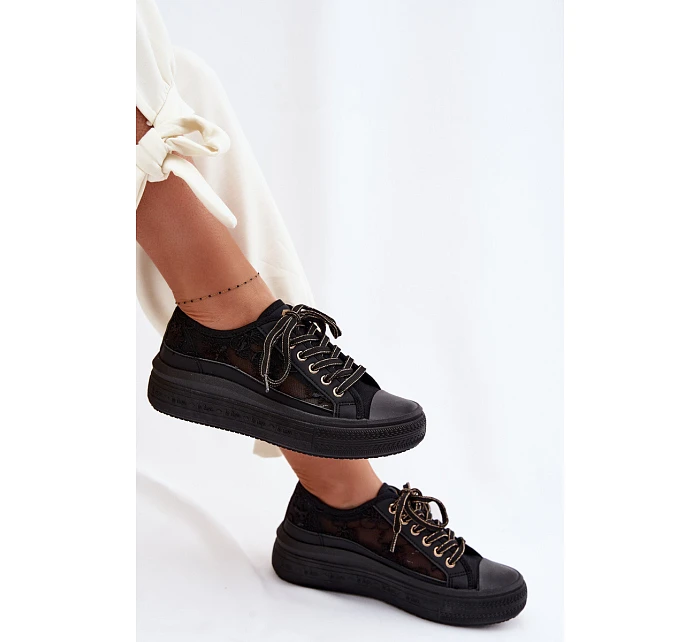 Dámské tenisky s krajkou na platformě model 22095265 Černé - Lee Cooper