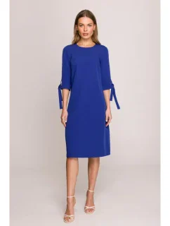 Šaty áčkového střihu s rukávy  modré model 20966060 - STYLOVE