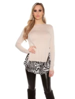 Dámsky sveter tunika 2v1 6544 Tmavomodrá s ecru - Koucla