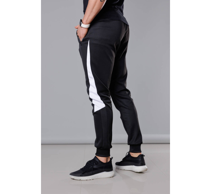Čierno-biele pánske teplákové nohavice so vsadkami (8K168)