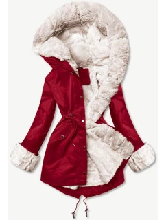 Tmavočervená bunda typu parka s kožušinovou odnímateľnou podšívkou (5M3187-6)