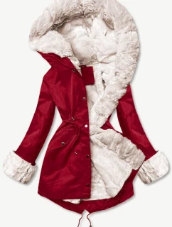 Tmavě červená bunda parka s kožešinovou odepínací podšívkou model 21472305 - J.STYLE