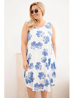 Dámské šaty Plus Size z viskózy s květinovým vzorem na ramínkách bílá