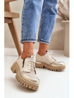 Półbuty Damskie Ze Skóry Naturalnej Beżowe Maciejka 06177-04