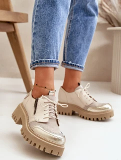 Półbuty Damskie Ze Skóry Naturalnej Beżowe Maciejka 06177-04