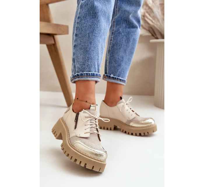 Półbuty Damskie Ze Skóry Naturalnej Beżowe Maciejka 06177-04