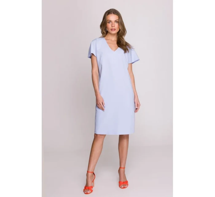 S392 Šaty voľného strihu s výstrihom do V - svetlomodré S392 Šaty voľného strihu s výstrihom do V - svetlomodré