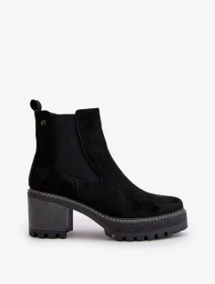 Dámske zateplené členkové topánky na podpätku Eco Suede Black Irissinae