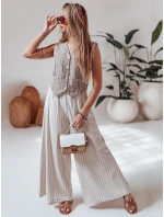 Dámské široké kalhoty s páskem beige Dstreet model 21988976 - FashionStreet Dámské široké kalhoty s páskem beige Dstreet model 21988976 - FashionStreet