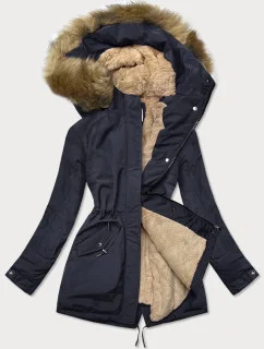 Tmavomodrá béžová dámska teplá zimná bunda (w559)